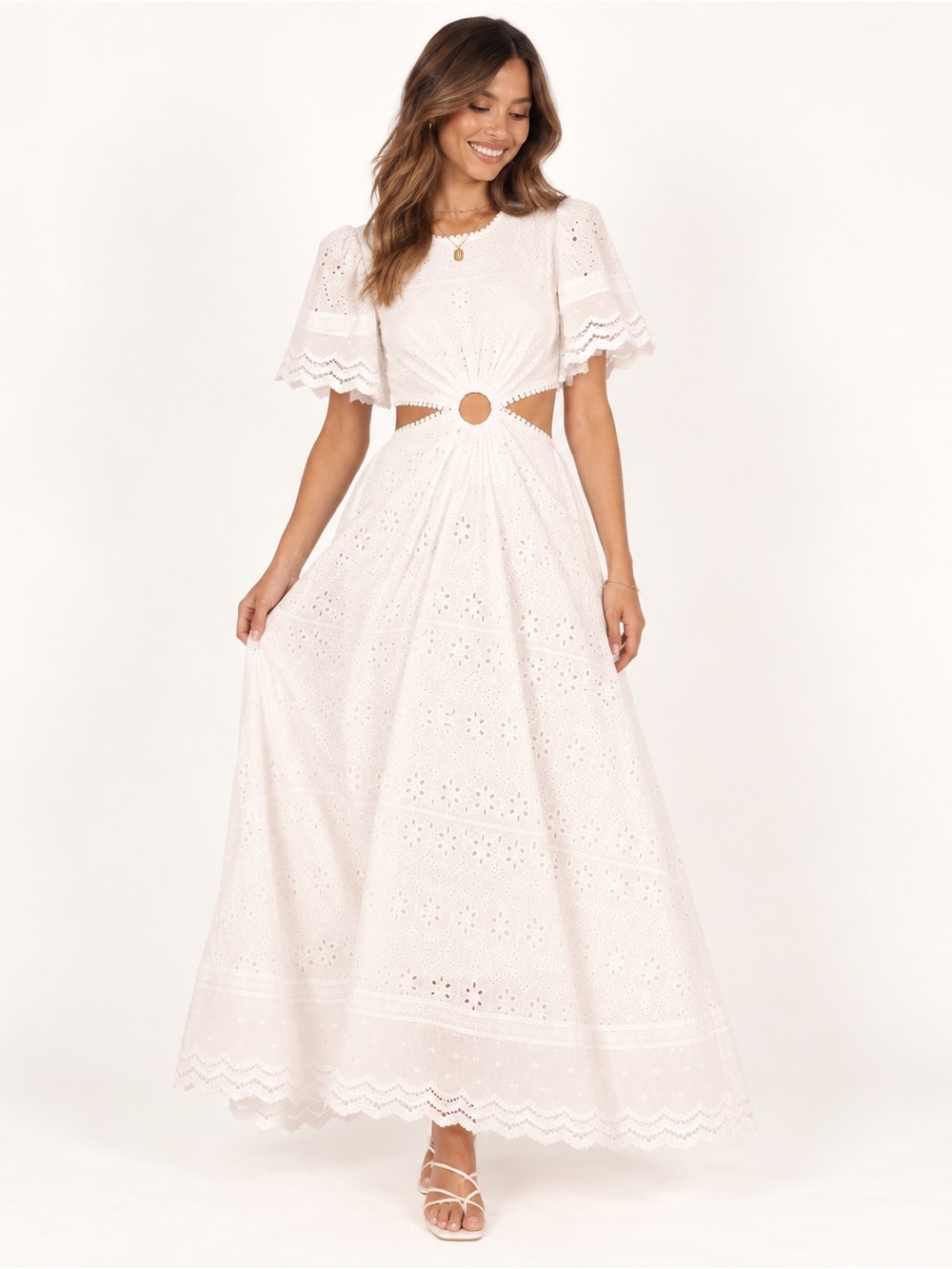 NEW Petal & Pup Merletto White Eyelet Cutout Maxi Dress Size L NWOT - Picture 1 of 6